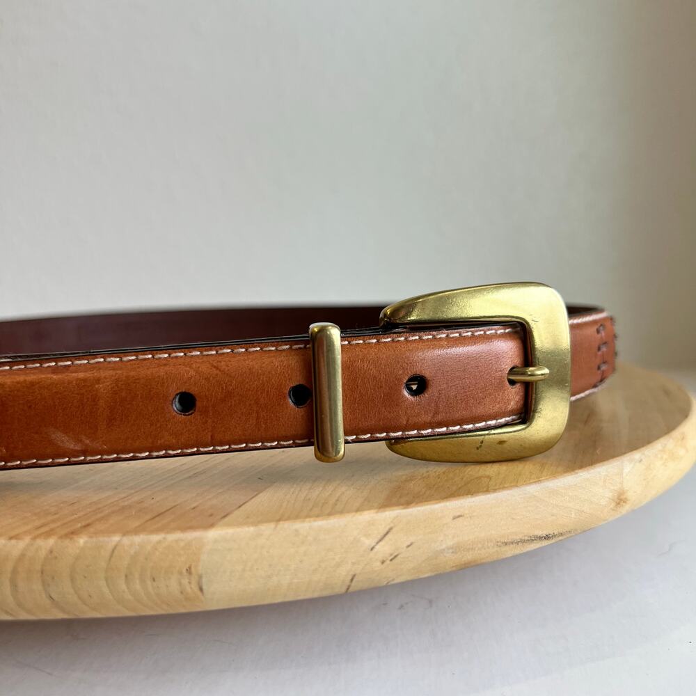 Fossil Tan Genuine Leather Patchwork Solid Brass Buckle Belt Size XL - Picture 4 of 11